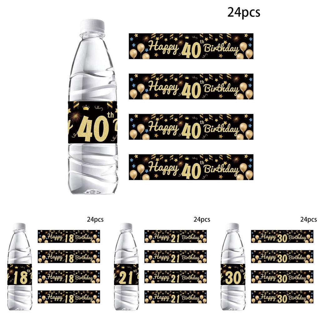Geburtstagsparty Flaschenaufkleber Set mit Schwarz-Gold-Thema für Altersfeiern im Europa-Stil