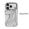 Graceful Minimalist Equestrian Horse Pencil Line Art Sketch Film Aesthetic Protective Shockproof Bumper Case For iPhone 14 15 16 Pro Max Plus