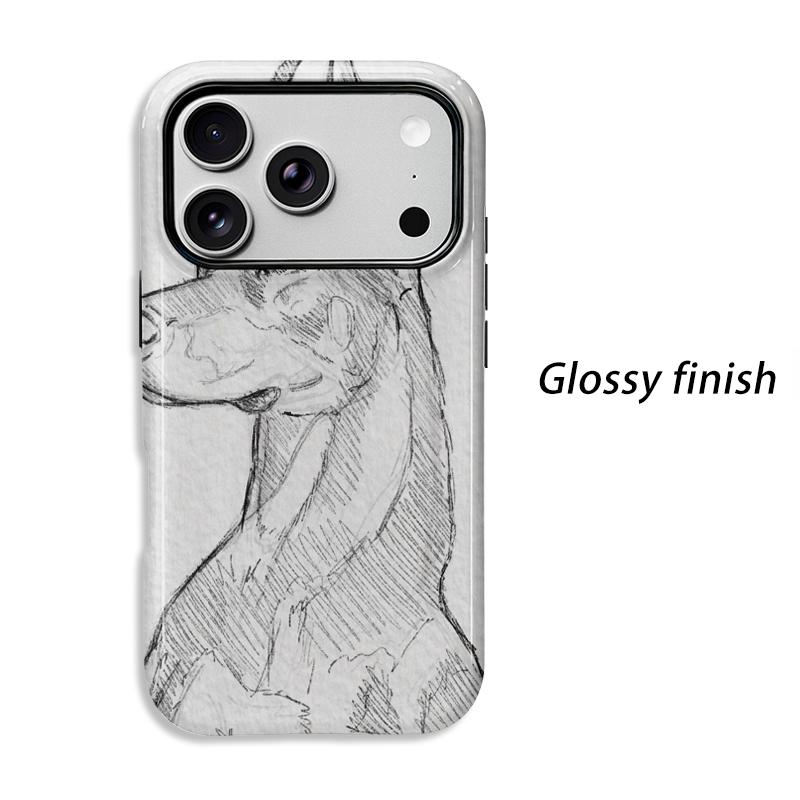 Graceful Minimalist Equestrian Horse Pencil Line Art Sketch Film Aesthetic Protective Shockproof Bumper Case For iPhone 14 15 16 Pro Max Plus