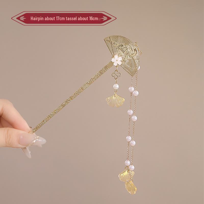 Elegant Red Rose Tassel Hairpin - U-shaped Hair Accessory for Women, Perfect for Updos and Traditional Attire.
