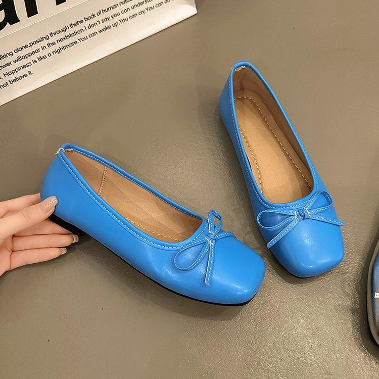 

Bow single shoes women s summer 2025 spring new square head thick heel Mary Jane grandma shoes soft sole small size women s shoes 35