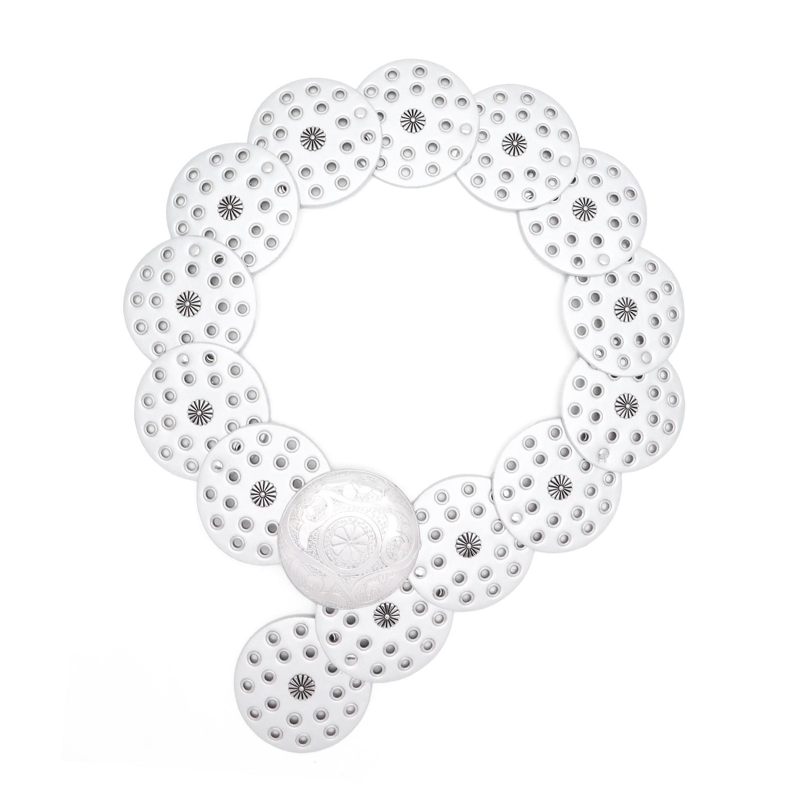 

Винтажный западный джинсовый стиль Персонализированный ремень Женский металлический сращенный полый газовый глаз Поясная печать