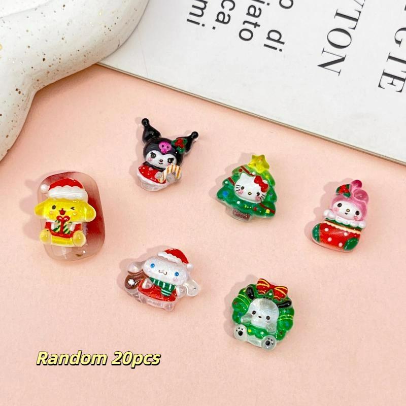 20Pcs Cartoon Creative Christmas Nail Charms Cute Kuromi Hello Kitty Resin Nail Art Festive Diy Nail Decor For Holiday Manicures