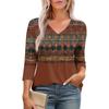 Women's Casual Tops V Neck Pull Stripe Prints Seven Sleeve Tops