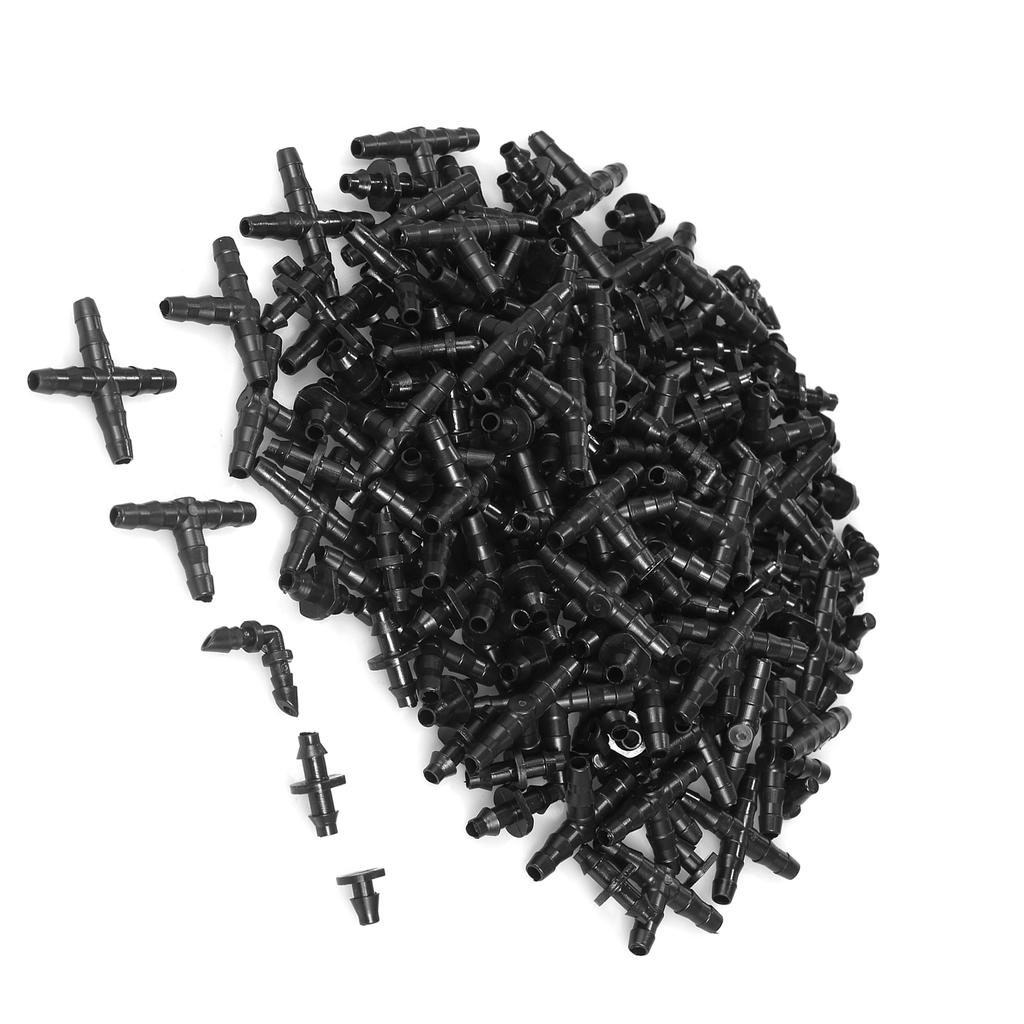 250 Pieces Irrigation Fitting Kit Drip Irrigation Barbed Connectors Compatible with 1 4 Inch Water Hose Connectors for