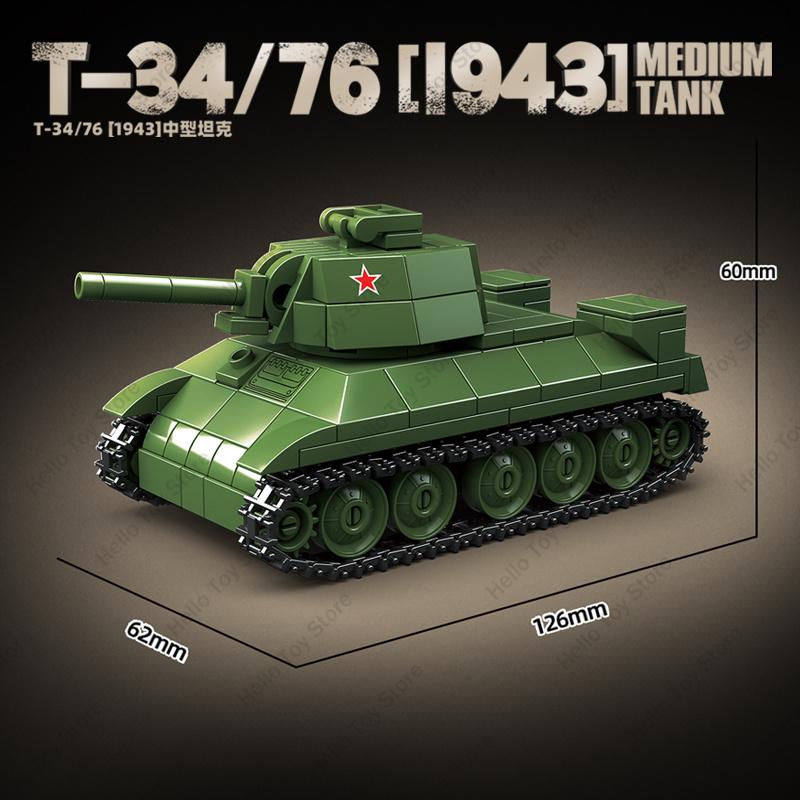 2024 Military T-34 Medium Tank Building Blocks Soviet WW2 T34/76 Armored World War 2 Car Toys Model Soldiers Sets Gift Bricks