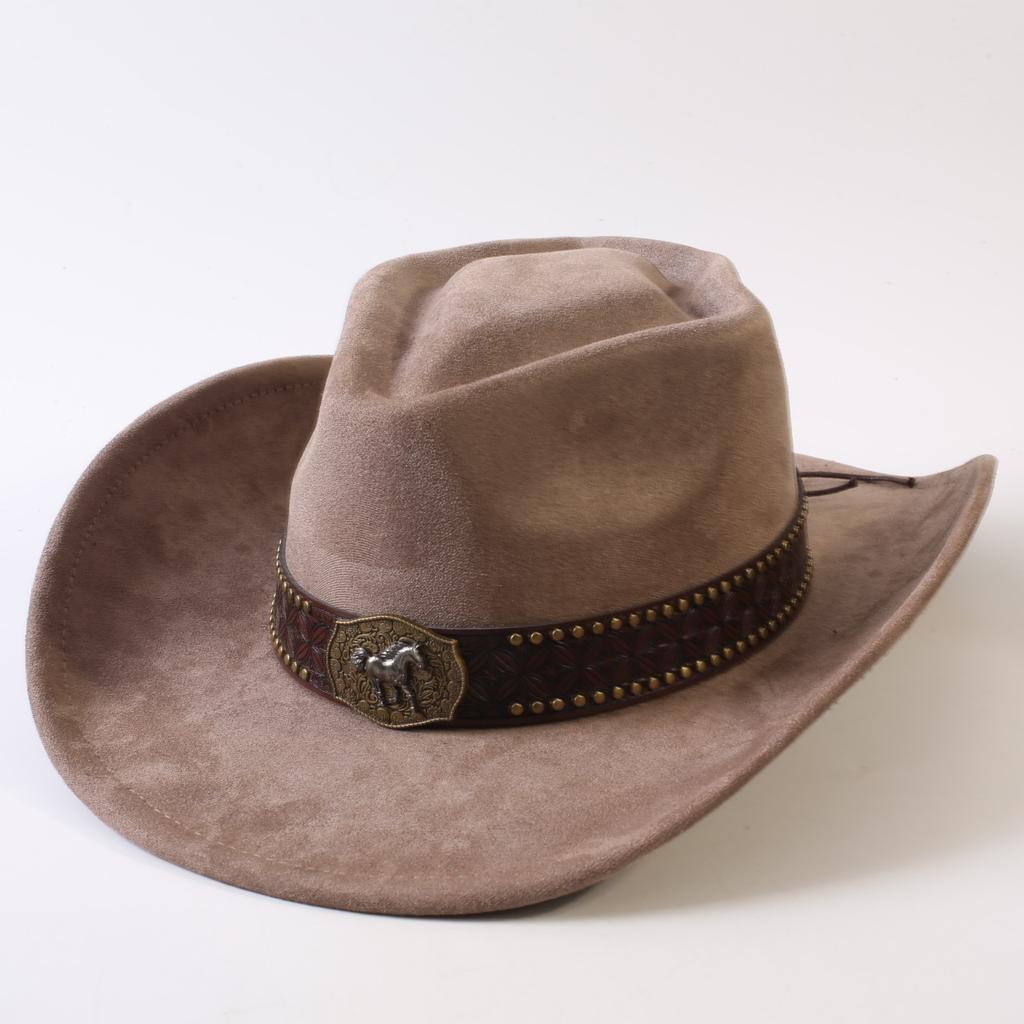 Popolari cappelli western da cowboy classici in camoscio europei e americani, cappelli da cowboy alla moda retrò da uomo e da donna