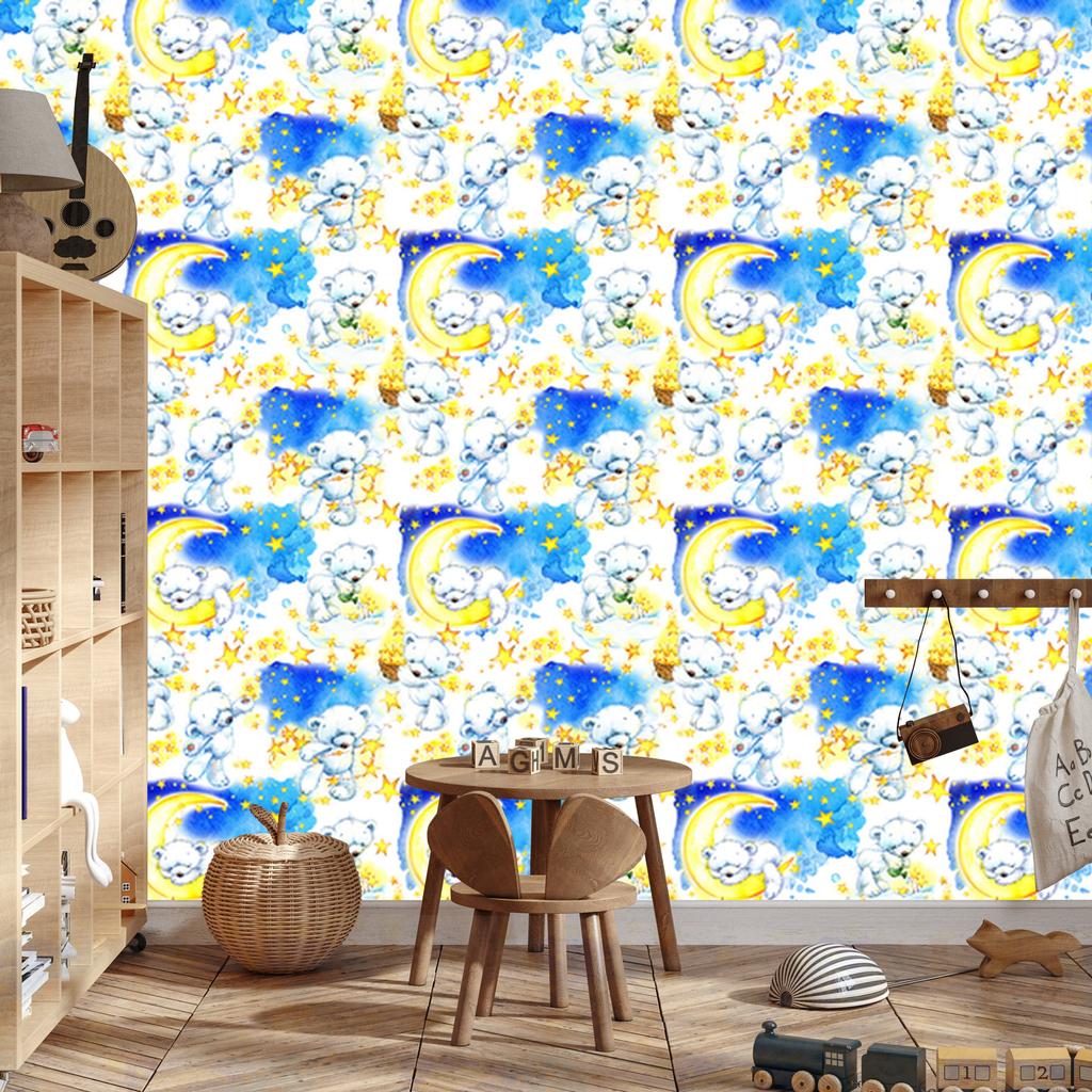 Teddy bears stars and moons wallpaper for living room and bedroom 50x1000