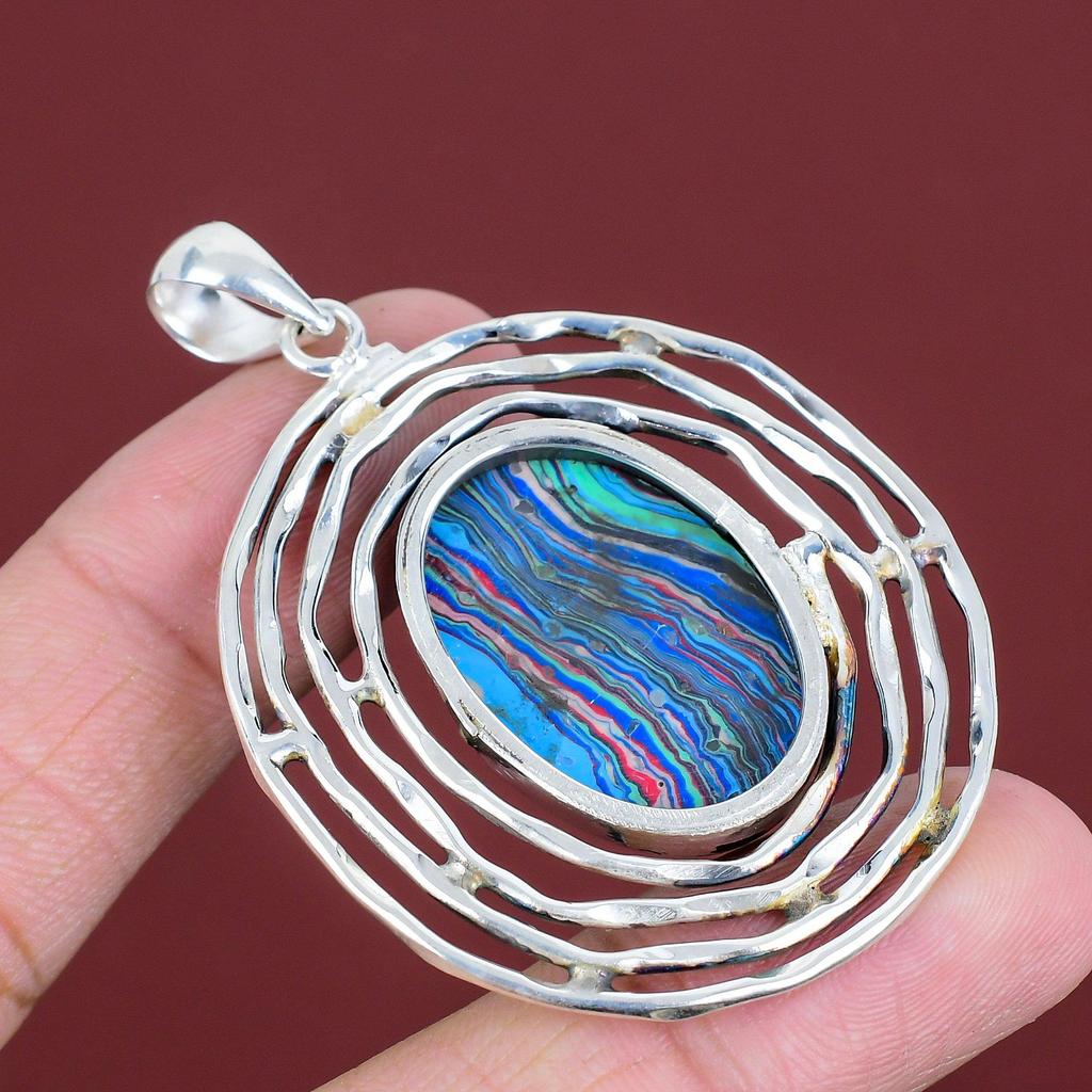 Regenbogen-Calsilica Anhänger 925 Sterlingsilber Anhänger Handgefertigter Designer-Anhänger Edelsteinanhänger Regenbogen-Calsilica Schmuck Geschenke für Mutter