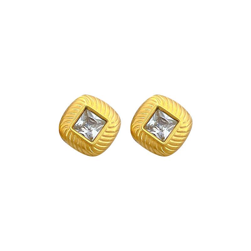 Square Zircon Minimalist Stud Earrings Cold Men'S And Women'S Earrings Personality Temperament Banquet Earrings