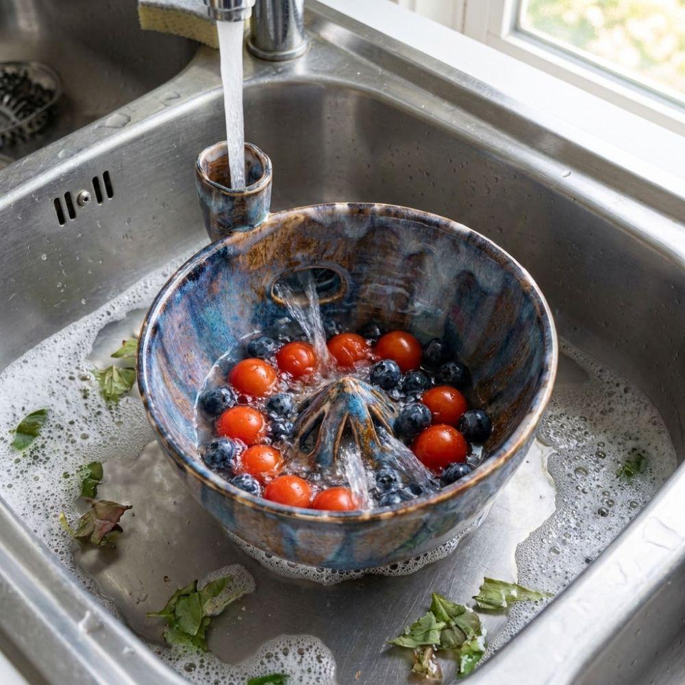 Self-Spinning Automatic Fruit Washer Bowl Vortex-Style Vegetable Colander Food Preparation