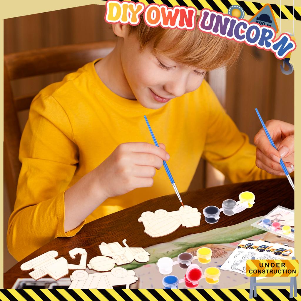 12 Pcs Birthday Theme Party Favors Wooden Painting Crafts Bulk With Game Cards Paint Brushes Supplies For Themed Party Decoratio