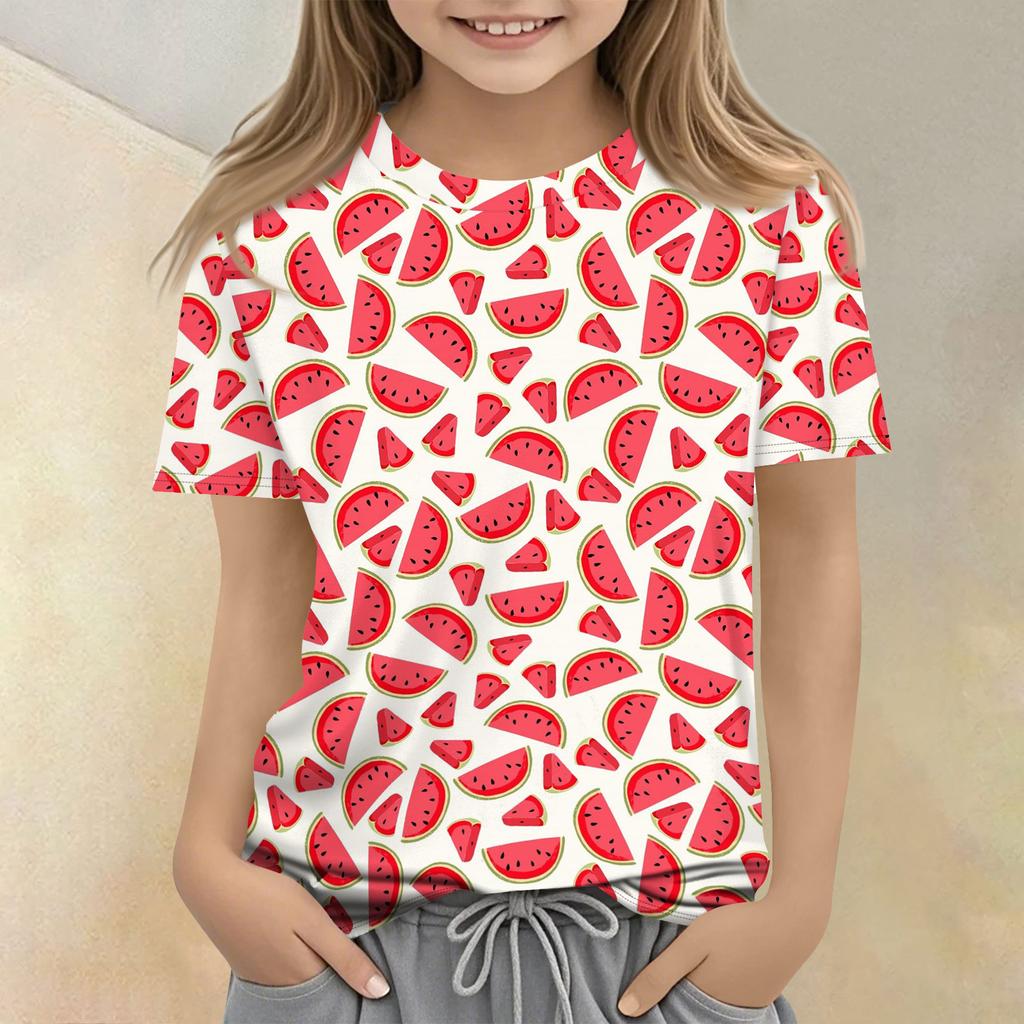 Children's Printed Round Neck Short Sleeved Casual T-shirt