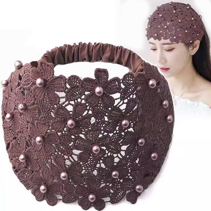Breiter hohler Stirnband mit Perlen, Douyin-Promi-Stil, kaschiert graue Haare, vielseitige Kopfbedeckung/Kopftuch