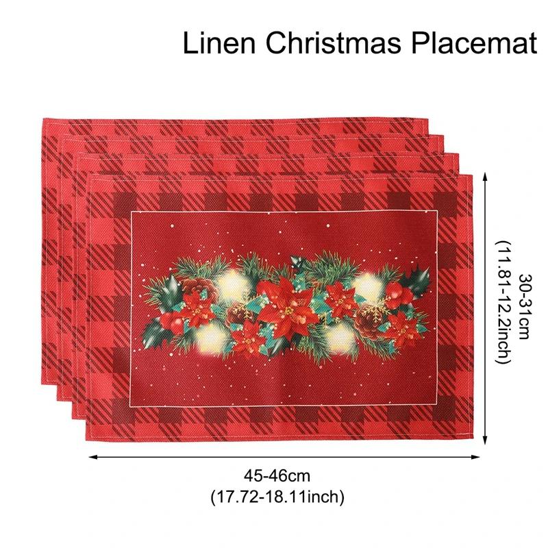 1PC Linen Christmas Placemats Tableware Mat Christmas Decorations For Home Kitchen 2024 Xmas Navidad Noel NewYear Table Decor