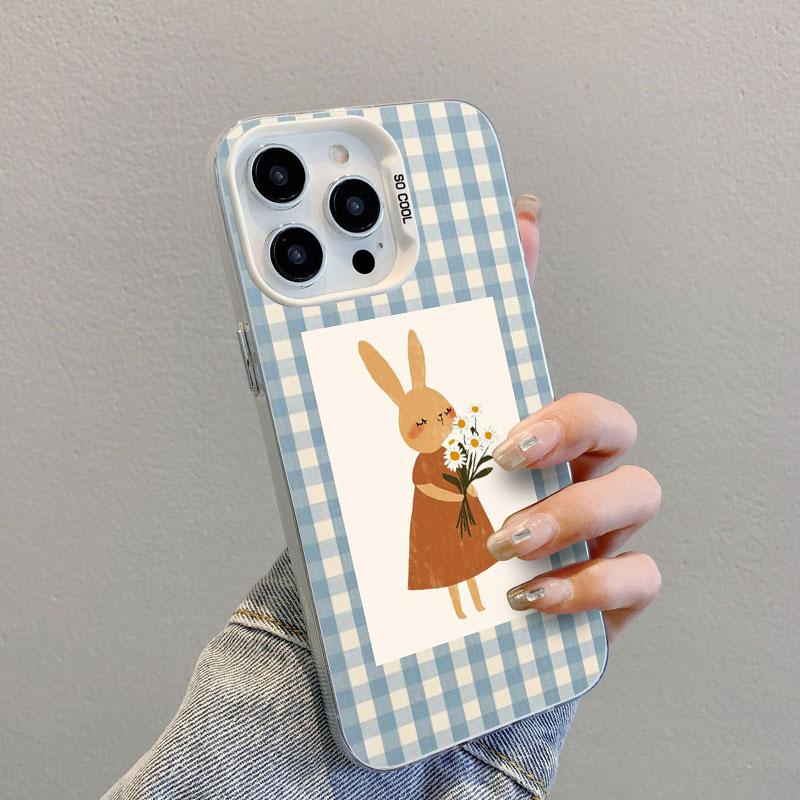 

Phone Case For iPhone 13 12 11 Mini Pro Max 17 16 15 14 Pro Max Plus 17 Air Checkered Grid Cute Animals Pattern Laser Back Cover iPhone XR