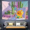 Cute Yellow Dragon CAPYLULU Wall Tapestry Cartoon Character Orange On Head Heart Music Note Kawaii Kids Room Home Decor
