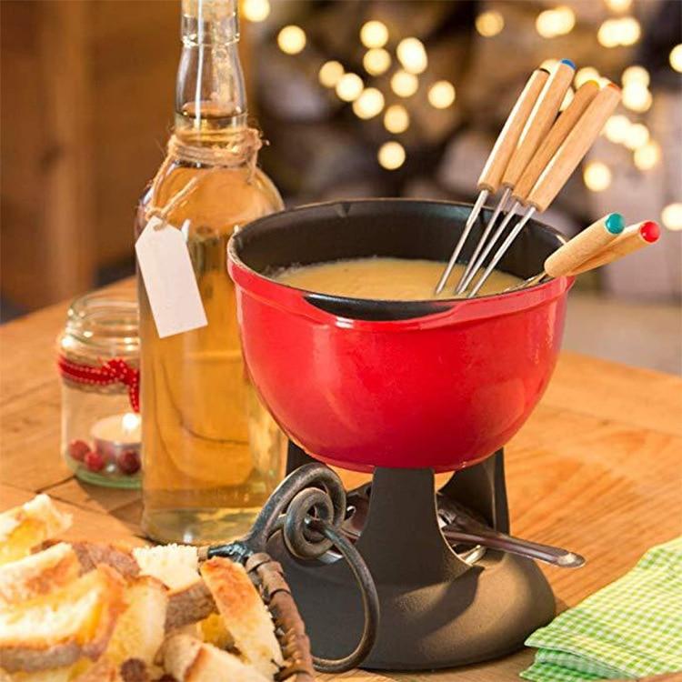 6Pcs/set Stainless Steel Chocolate Fork Hot Pot Forks Wooden Cheese Fruit Dessert Fork Fondue Melting Skewer Kitchen Accessories