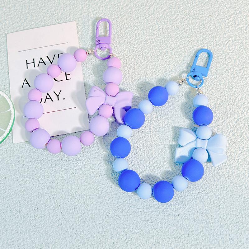 Pink Pearl Bow Keychain Beaded Pendant Anti-Lost Rope Mobile Phone Chain Earphone Bag Car Keychain Backpack Accessory