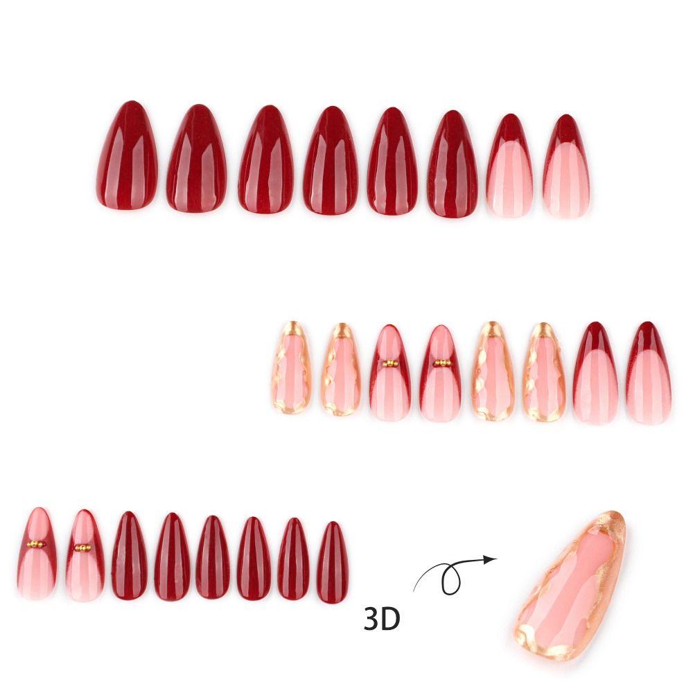 24pcs Manicure Long Almond False Nails Aurora Flower White Edge Press On Nails Detachable French Nail Tips DIY