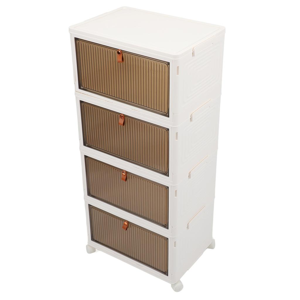 Folding Shoes Storage Box 4 Layers Transparent Large Capacity Foldable Shoe Rack Organizer with Whee