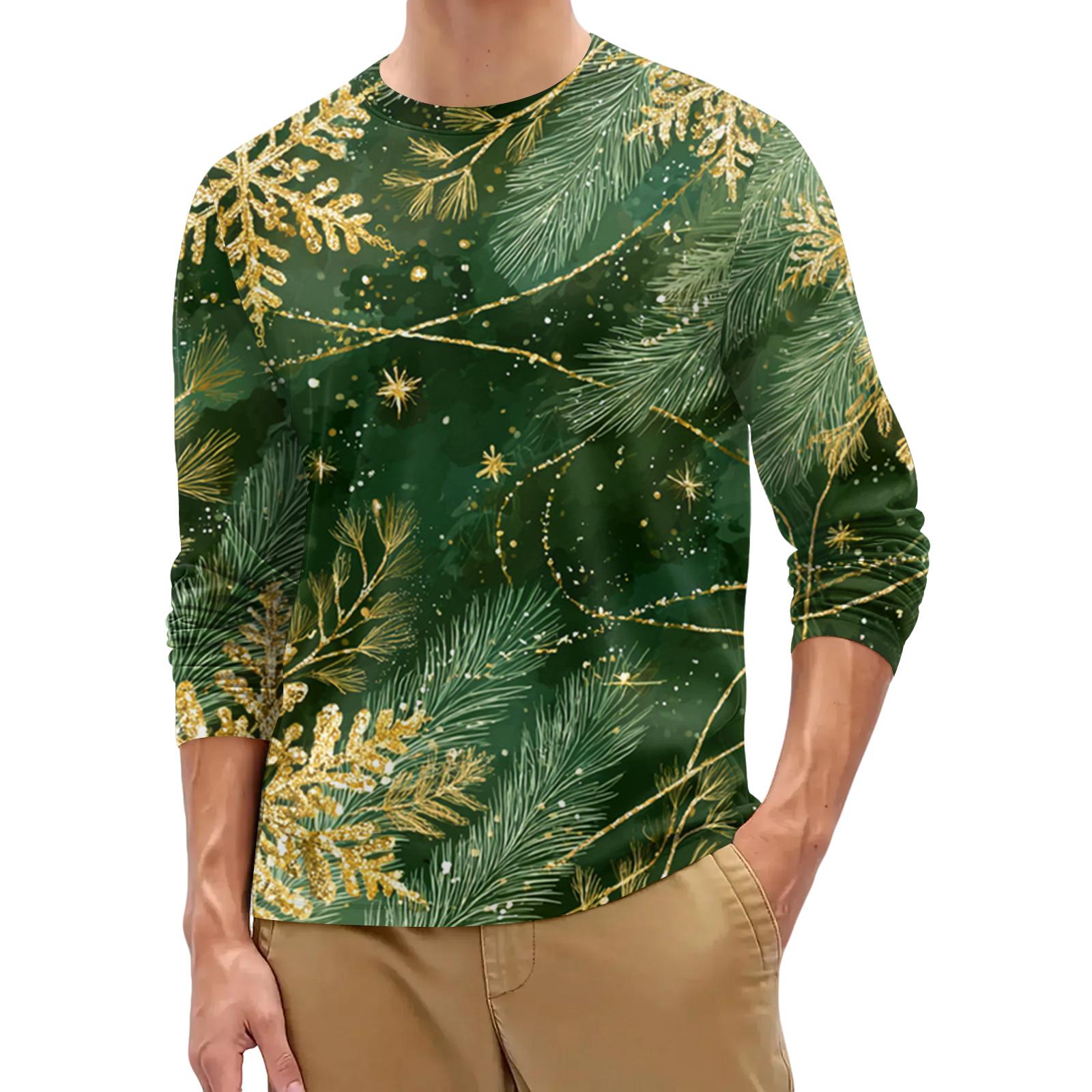 

Men s Fashion Printed Round Neck Long Sleeve Bottoming Shirt Top M золотий