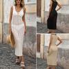 Sleeveless Knitted Beach Dress, Cut-out Bikini Blouse, Long Vest, Seaside Hip-hugging Dress