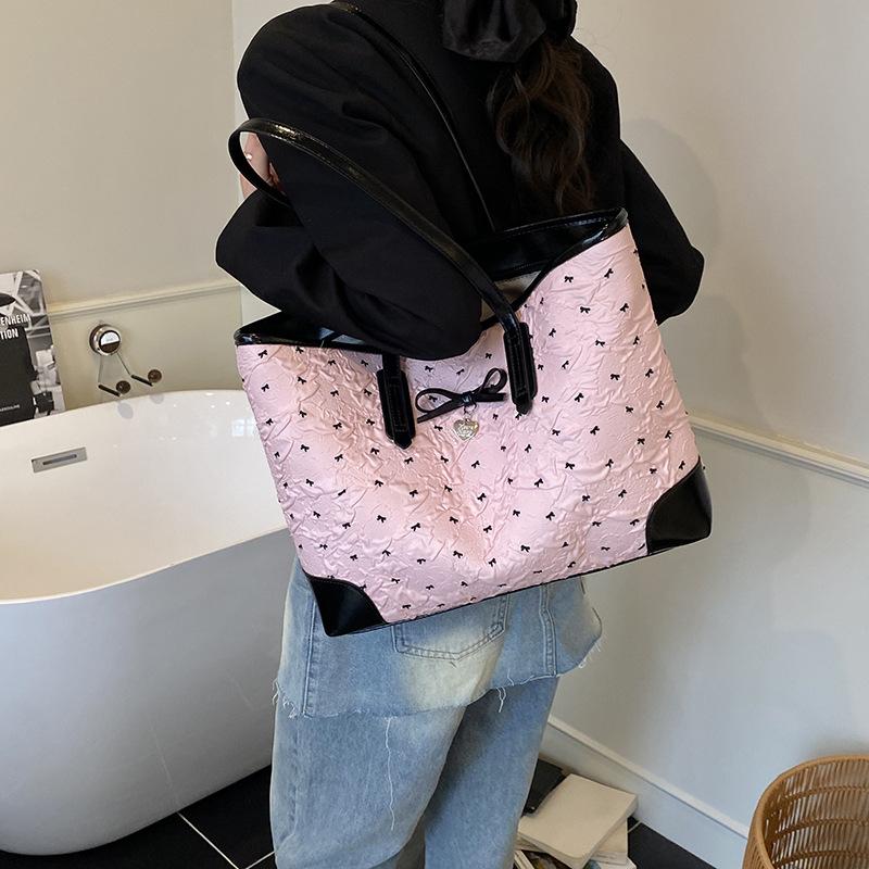 New small fresh printed tote bag large capacity women's fashion textured shoulder bag commuter women's bag