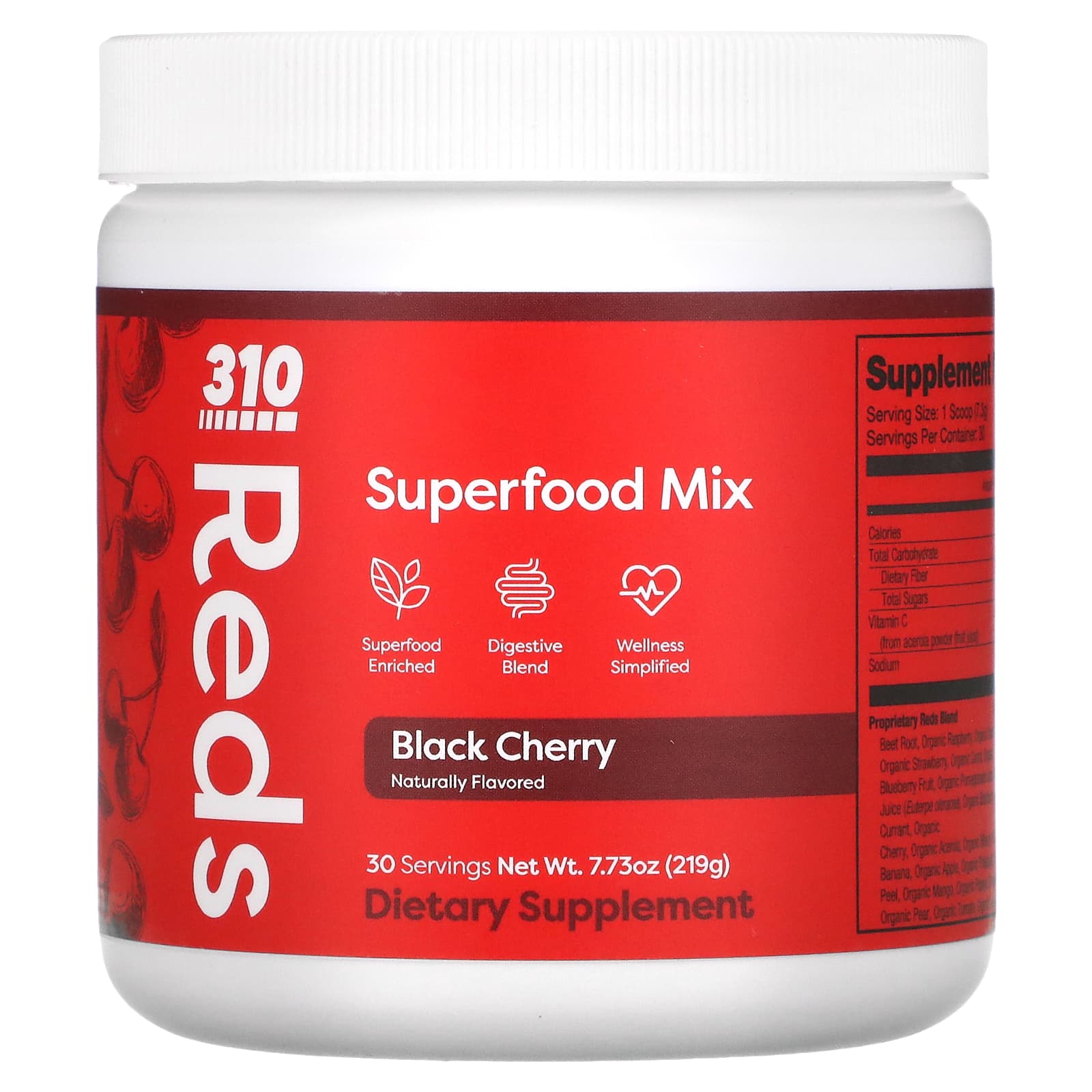 

310 Nutrition, Reds, Superfood Mix, Black Cherry, 7.73 oz (219 g)