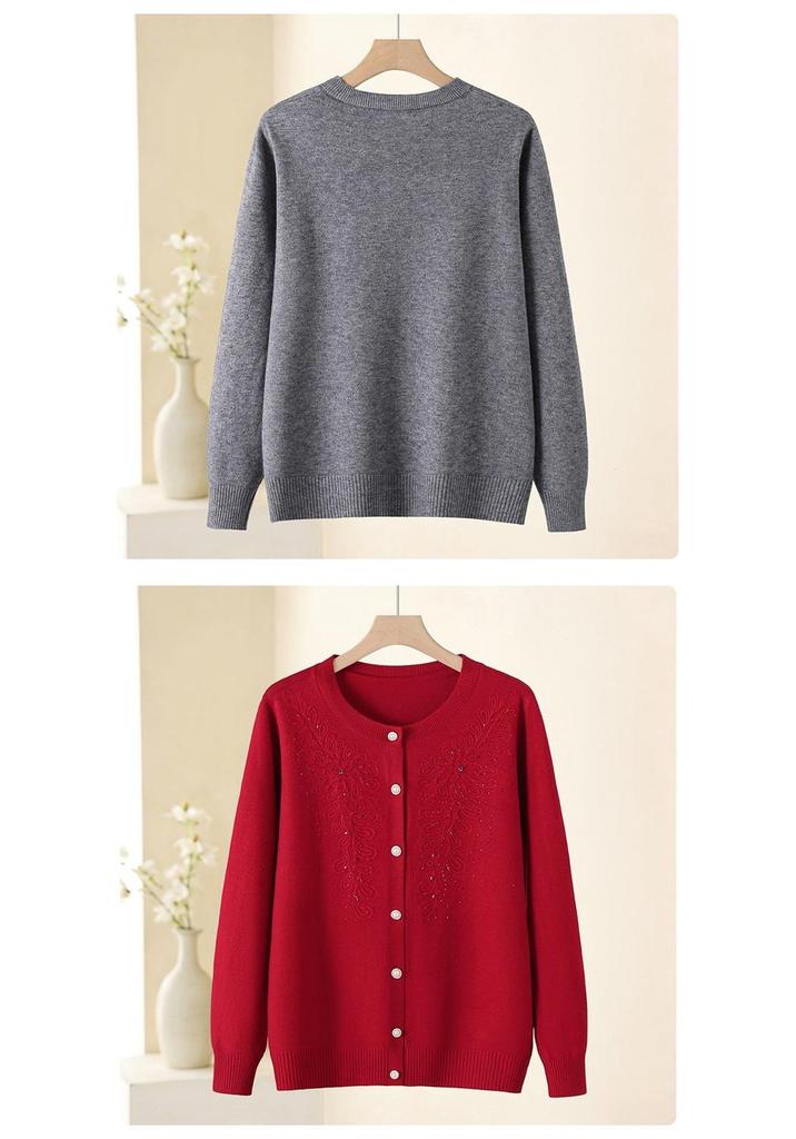Elegant Mom-Style Knit Top: Chic Spring & Autumn Fashion for Middle-Aged Women