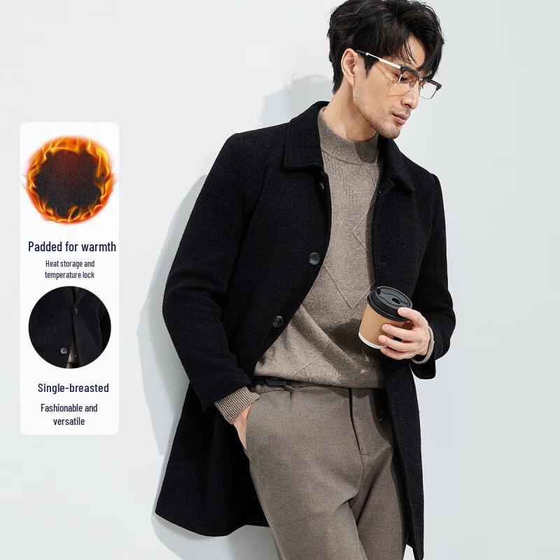 

Мужское повседневное черное однобортное пальто средней длины FAPAI.EC 3XL