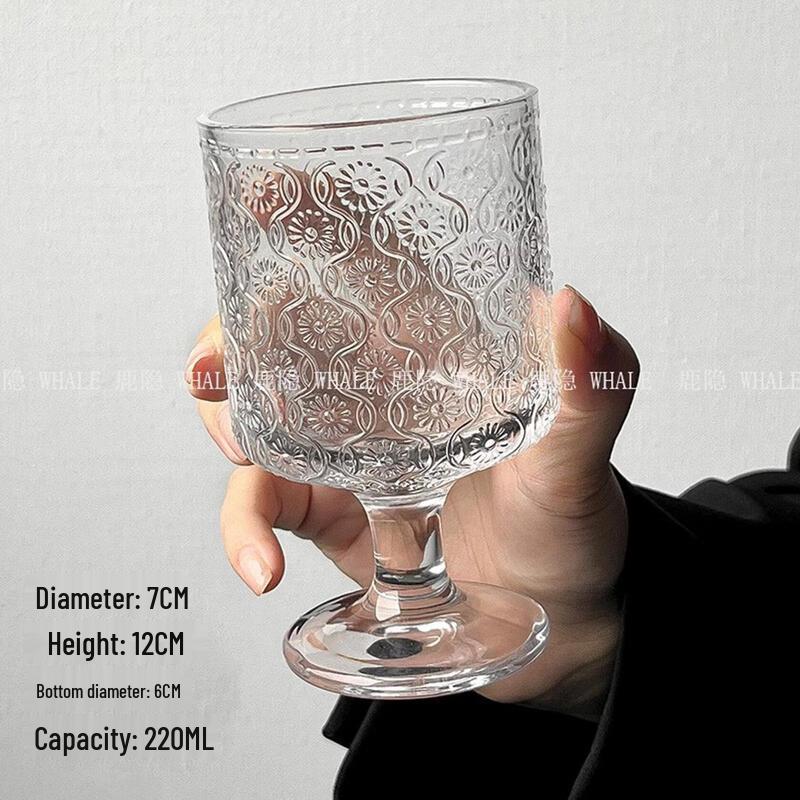 Sunflower Embossed Stemmed Glass Cup