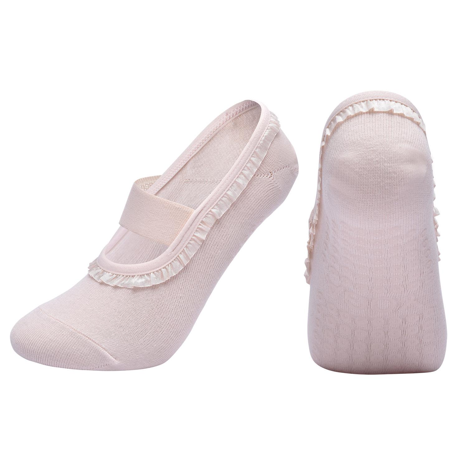 

Fashion Cross Tied Yoga Socks Women Combed Cotton Lace Dance Fitness Socks Pilates Socks for Women One Size