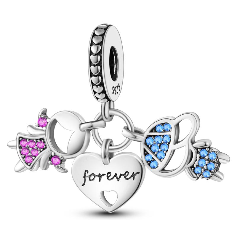 Charms Beads 925 Sterling Copper Pink Butterfly Luminous Firefly Chameleon Heart Charm Fit Original Bracelet DIY Holiday Zircon