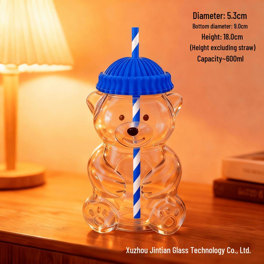 Hitzebeständiger Cartoon-Bären-Glasbecher mit Strohhalm - Süßes Borosilikatglas für Frauen