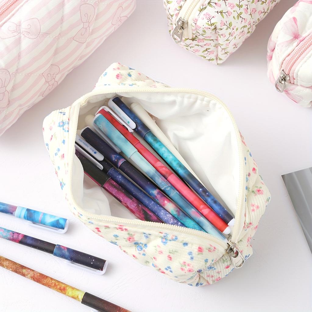 Gentle Style Plaid Design Stationery Pencil Case, Exquisite Soft Material Bow Floral Pattern Printed Pencil Case and Daily Item Storage Bag