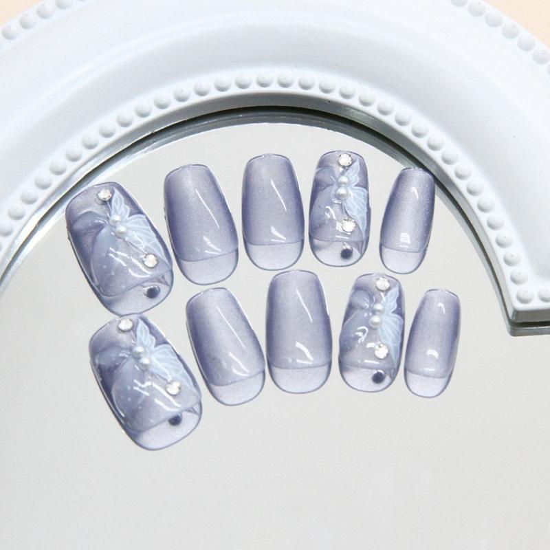 30 Piezas Mariposa 3D Uñas Postizas Ojo de Gato Cobertura Completa Uñas Adhesivas Dulces Uñas Artificiales Brillantes Uñas Postizas para Mujer