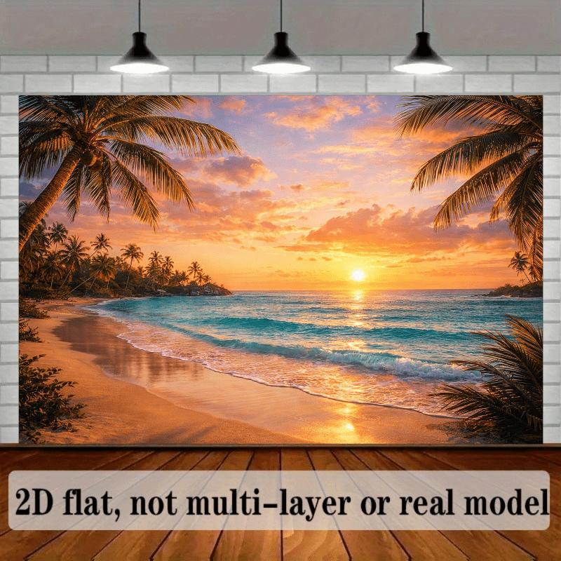 2D Planar Tropical Beach Sunset Themed Background Fabric, Durable Polyester, Suitable for Indoor and Outdoor Celebrations