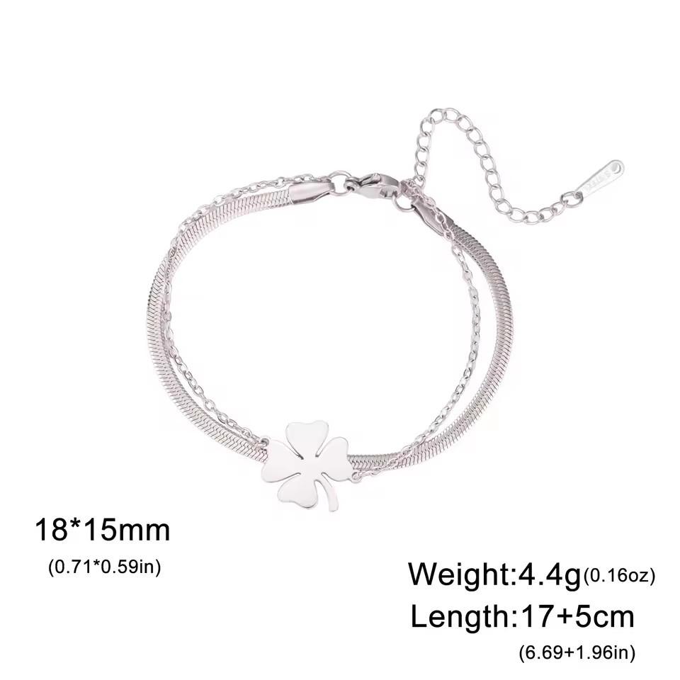 Simple And Stylish Four Leaf Clover Double Layer Couple Bracelet Irish Lucky Symbol Jewelry Gift
