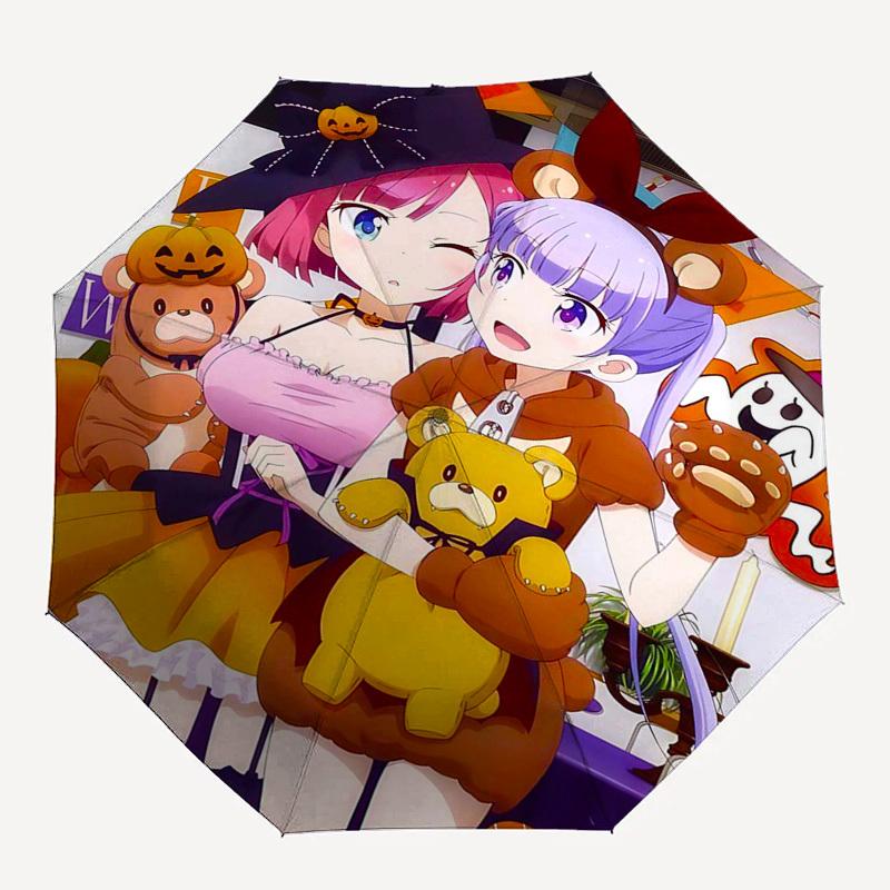 1pc Halloween Themed Outdoor Umbrella with Cute Anime Characters - Automatic Opening/Closing, Portable 3-Fold Design, 8-Rib Iron Frame - Perfect Gift