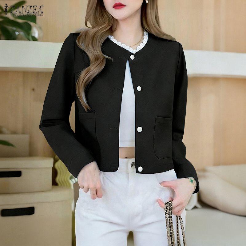 ZANZEA Women Lace Splice Round Neck Casual Long Sleeve Blouse