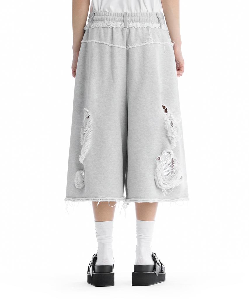 Teulimingbeodeu Scratch Damage Bermuda Sweat Pants [Melange Gray]