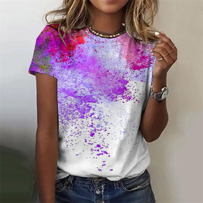 Dámská trička Letní móda 3d Květiny Potisk Krátký rukáv Top Dámské Oblečení O Vršek Trička Trička Harajuku Žena