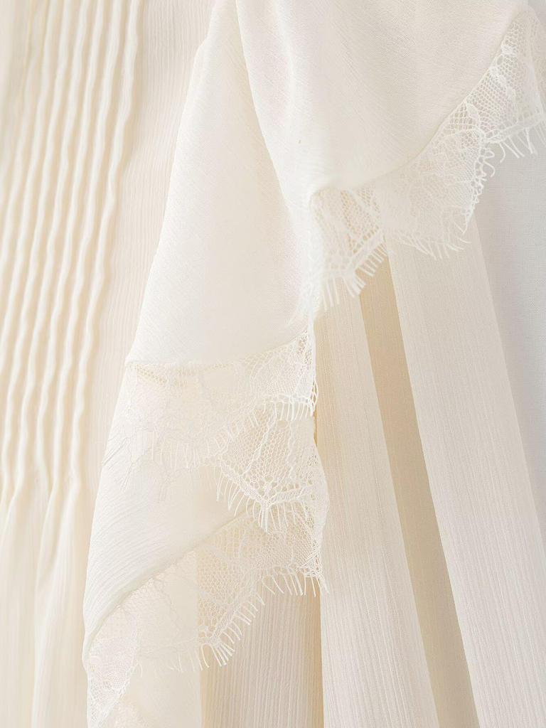 TAOP&ZA Spring/Summer Elegant Women's V-Neck Long Sleeve Ruffle Blouse