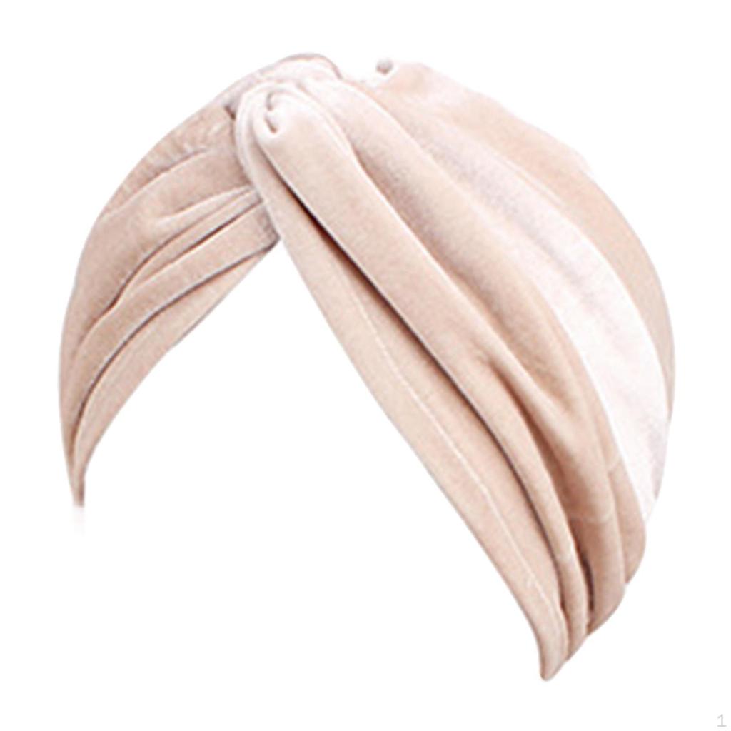 Pleated Muslim Hat Head Wrap Velvet Double Layer Chemo Caps Bright Color Headwear Women