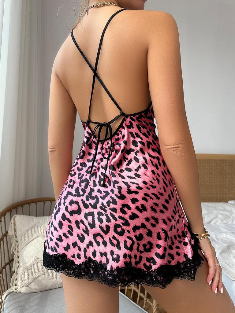 Canottiera Pigiamino con Stampa Leopardo in Seta Ghiacciata - Biancheria da Notte Estiva Traspirante da Donna