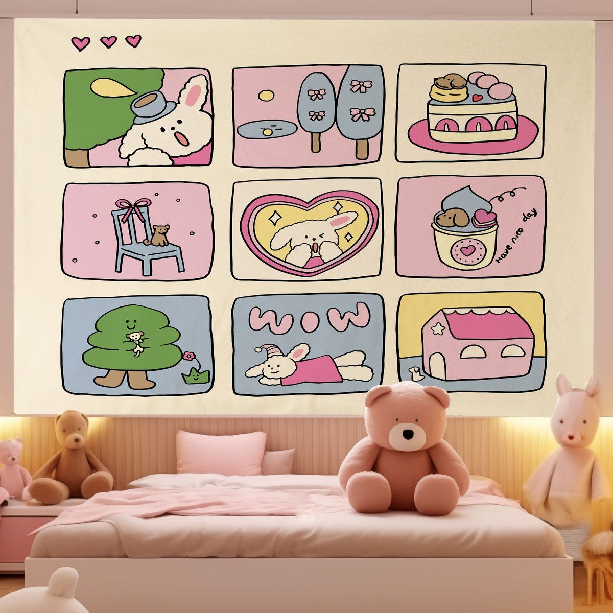 VIKAMA Ins Style Cute Dog Tapestry Handpainted Illustration Cartoon Background Cloth Room Bedroom Sofa Decorative Tapestry 74x94cm(29x37in)