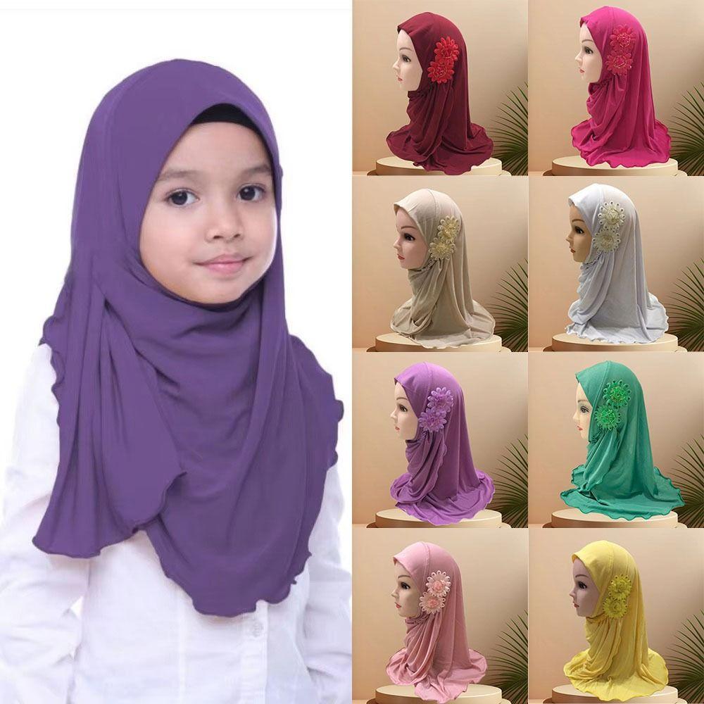 Einfarbige Blumen Kopf Mädchen Muslimischer Hijab Gebetshut 50cm Islamischer Schal Stolen Dubai Arabisch