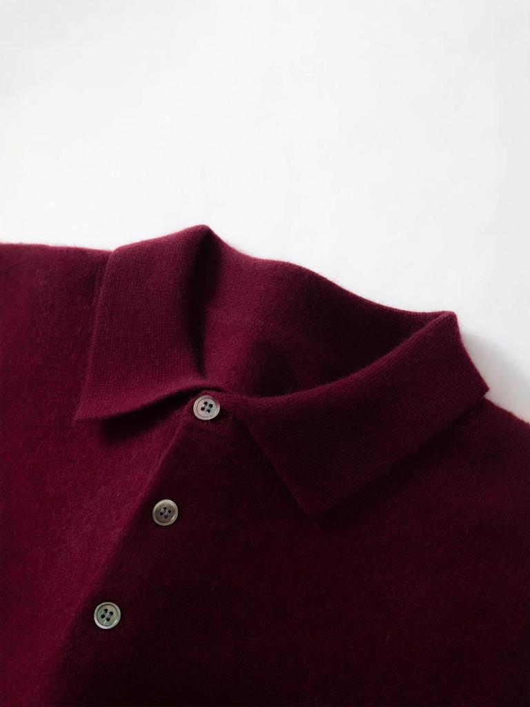 Men's Cashmere Polo Collar Sweater, Solid Color Knitwear, Long Sleeve Button-Up Pullover for Autumn/Winter