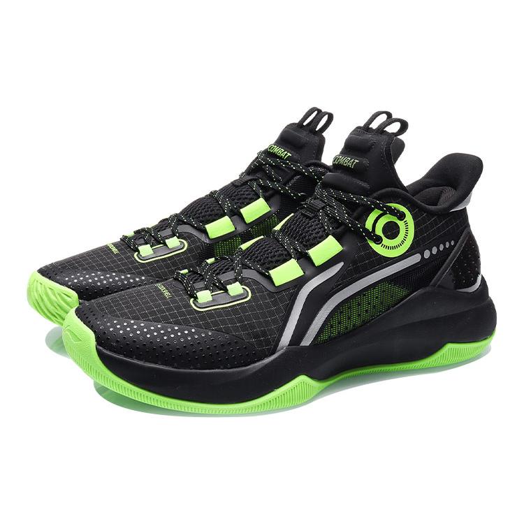 Li Ning Combat Low Abrasion Resistant Slip Resistant Low top Performance Basketball Shoes Men's Black Green ABPR027-1